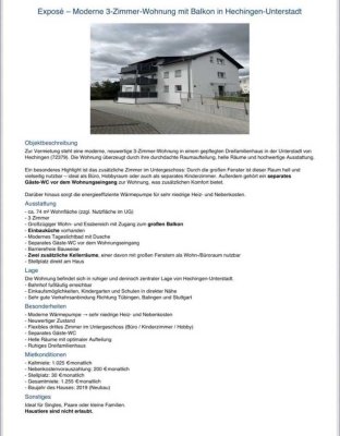 Neuwertige 3-Raum-Wohnung mit Balkon und Einbauküche in Hechingen