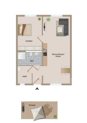 Moderne 2-Zimmer-Wohnung mit großzügiger Sonnenterrasse