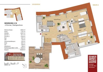 ***Große 4 Zi.-Wohnung im 2.OG, WE 2-10 mit großer Dachterrasse zu vermieten***