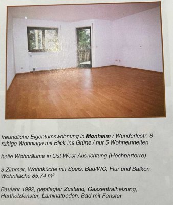 Freundliche und gepflegte 3-Zimmer-Hochparterre-Wohnung mit geh. Innenausstattung mit Balkon