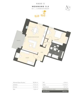 Exklusive 3-Zimmer Wohnung im 2. OG mit Balkon in Heitersheim