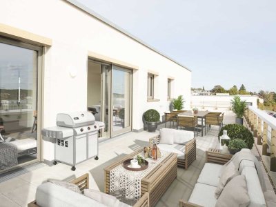 STRENGER: Großzügige Penthouse Wohnung mit 60 m² Dachterrasse und über 2.6 m Deckenhöhe