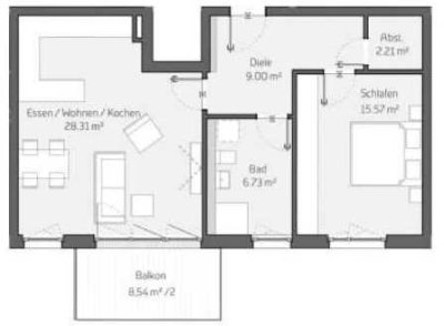 Stilvolle 2-Zimmer-Wohnung mit offener Wohnküche, sonnigem Balkon und gehobener Ausstattung
