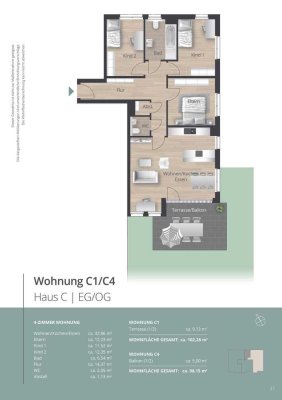 C4 - großzügige, 100 m² große 4 Zimmer OG-Wohnung - Zinssonderkonditionen bei 2,95 % !!