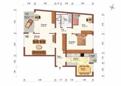 Große, sehr helle Wohnung mit toller Essküche und 2 Balkonen, neue Fernwärme, neue Fenster!