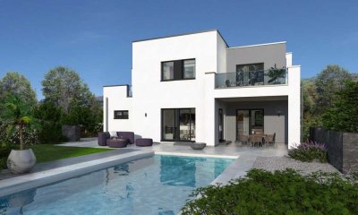 Ein­fa­mi­li­en­haus mit integriertem Carport