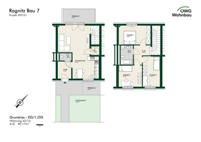 Erstbezug - Lichtdurchflutete 4-Zimmer-Maisonette mit Terrasse und Vorgarten - geförderte Miete - 4 Zimmer