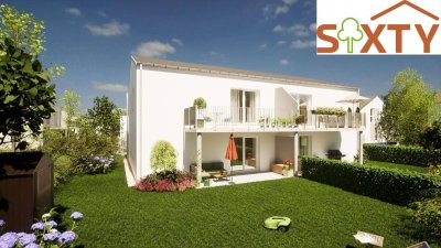 Schlüsselfertige DG-Wohnung mit 3,5 Zimmern, Terrasse, Eigengarten und 2 Parkplätzen.