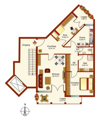 gepflegte 3-Raum-DG-Wohnung mit zwei Balkons