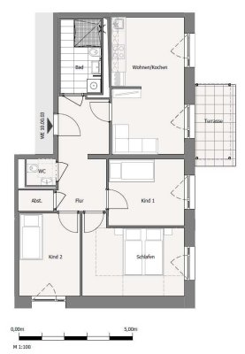 Praktische 4-Zimmer-Wohnung mit Einbauküche und Terrasse/Garten