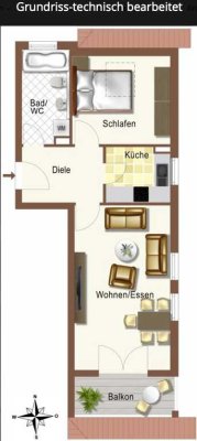 Gepflegte Wohnung mit zwei Zimmern und kleinem Süd-Balkon in Stockach