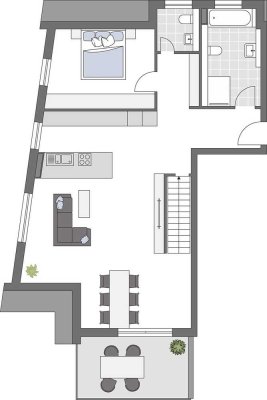 Fast 50 m² Wohnfläche im Wohn-/Ess-/Kochbereich - wir erfüllen auch anspruchsvollste Wohnwünsche.