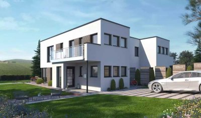 Kubisches Doppelhaus - Ein passendes Grundstück kann derzeit angeboten werden.