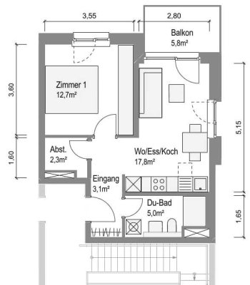 NEUBAU! | Geräumige helle 2-Zimmer-Wohnung mit schönem Balkon