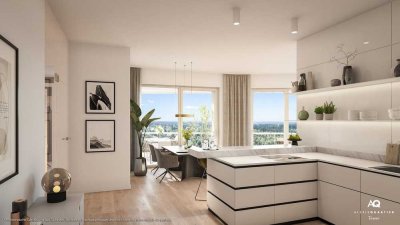 4-Zi.-Eck-Whg.: großzügiger Wohn-Essbereich mit Parkblick, 2 Bäder u. umlaufender Balkon