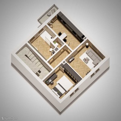 Exklusiv möblierte 2-Zimmer-Wohnung mit luxuriöser Innenausstattung mit Balkon und EBK in Frankfurt