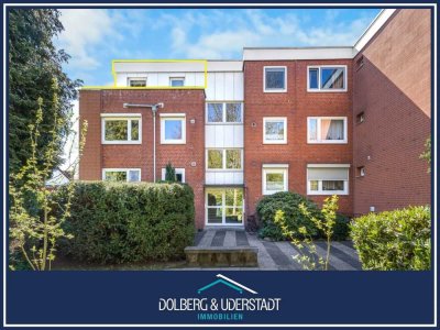 2-Zimmer-Wohnung im Staffelgeschoss mit umlaufender Dachterrasse und Blick ins Grüne
