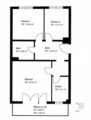 Zentrale 3-Zimmer-Wohnung mit großem Balkon in der Königsdorferdstraße