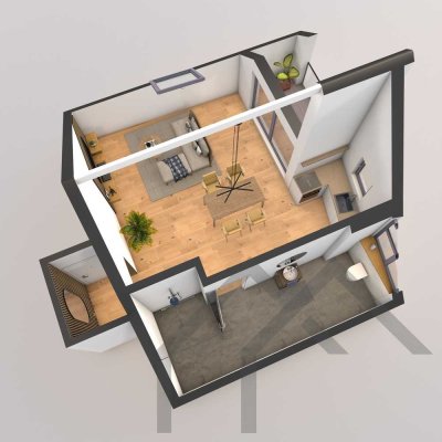 Luxuriöse urbane 1-Zimmerwohnung mit überdachtem Balkon