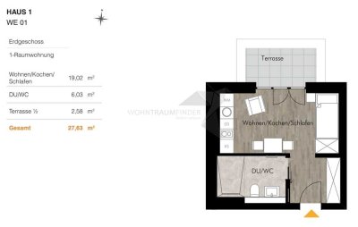 ++ Klein-fein-mein++ Energieeffiziente 1-Raum-Wohnung mit Einbauküche und Terrasse in Rabenstein