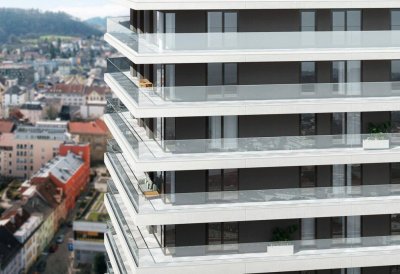 Vermietete 3-Zimmer Anlegerwohnung im Bruckner Tower mit spektakulärem Panoramablick