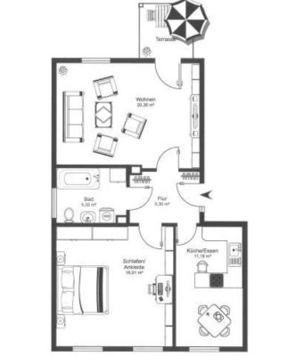 helle 2-Zimmer-Wohnung mit Balkon