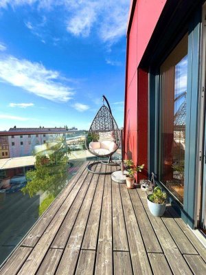 KLIMA I SONNENTERRASSE I OFFENE DESIGN-KÜCHE I SMART-LIVING I STYLISCHES PENTHOUSE I ELEGANTES BAD MIT REGENDUSCHE I PROJEKT WOHNEN