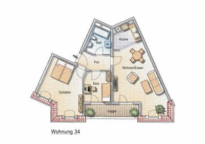 Gemütliche 3-Raumwohnung im Grünen
