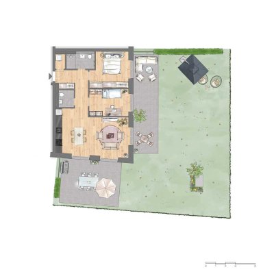 Sonnige 3-Zimmer-Wohnung mit Garten und Terrassen im Erstbezug
