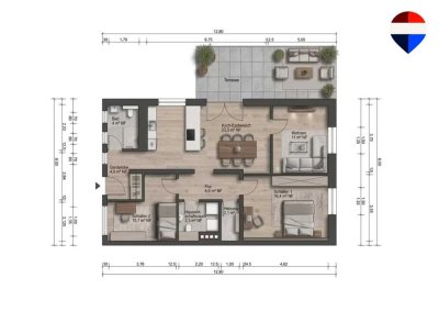 Frisch renovierte 3-Zimmer-ETW im EG mit großer Wohnküche, Terrasse und Garage