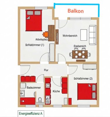 KOPIE - Moderne 3‑Zimmer‑Obergeschosswohnung mit Balkon, Küche und Stadtblick in Schwabach