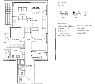 Moderne 3-Zimmer-Wohnung in ruhiger Lage mit Süd-Loggia