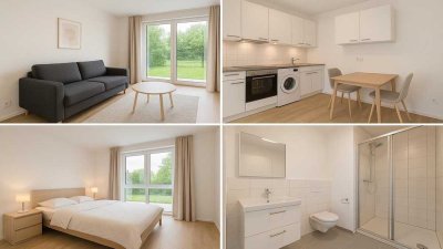 Neubau: Vollmöblierte 2-Zimmer-Wohnung mit Terrasse nahe Flughafen Hamburg