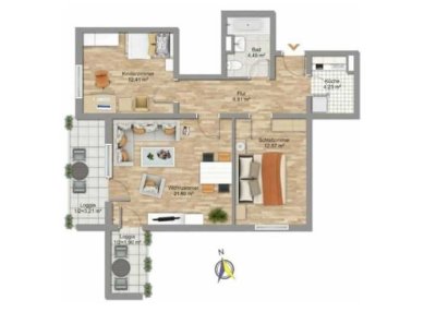 1-Zimmer in 3er WG Apartment in Unterhaching