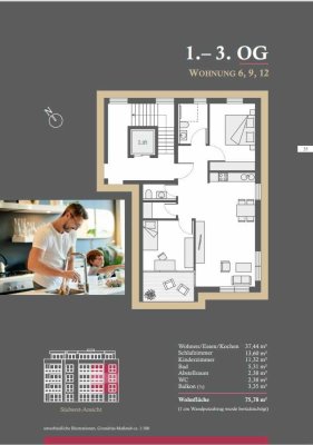 Top Wohnung zum Erstbezug mit Balkon (6,9,12)