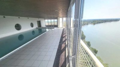 ***Möblierte 75 m² Whg. (2,5) LINDENHOF direkt am RHEIN mit Pool im 18. OG + Einbauküche + Balkon