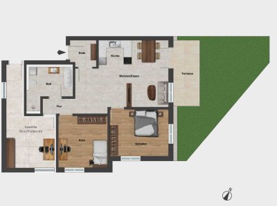 Wohnung und Arbeiten verbinden - gr. 4-Zi.-Terrassen-Whg. incl. eines Büroraumes - EG  - Zentral