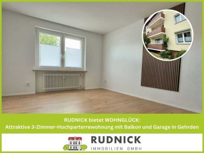 RUDNICK bietet WOHNGLÜCK: Attraktive 3-Zimmer-Hochparterrewohnung mit Balkon und Garage in Gehrden