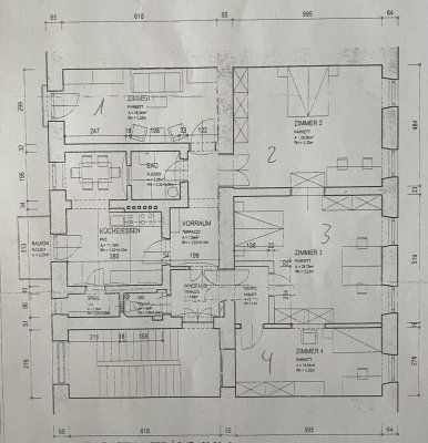 Sehr schöne Altbau-Wohnung mit Balkon u. Wohnküche für 4er WG, Büro oder Familie - 133m²