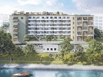 3-Zimmer-Wohnung mit 2 Badezimmern und 2 Balkonen am Rhein mit einem reich bepflanzten Garten