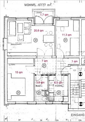 3-Zimmer-Wohnung mit Südbalkon, Bad mit Fenster