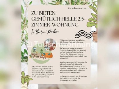 Tauschwohnung: 2,5-Zimmer in Berlin-Pankow gegen 2-3 Z. zentraler/östlicher