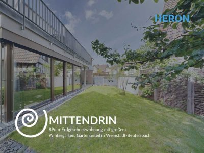 MITTENDRIN - 89qm-Erdgeschosswohnung mit großem Wintergarten, Gartenanteil in Weinstadt-Beutelsbach