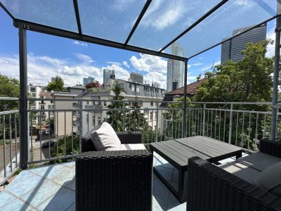 FURNISHED:  Schöner Skylineblick und Dachterrasse, Westend nahe MesseTurm
