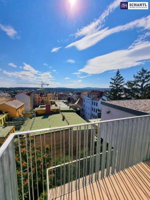 Wohnen mit Schlossblick! Exklusive Dachgeschoss-Perle mit viel Grün und Privatsphäre + 3 Zimmer + Nachhaltige Erdwärme + Höchste Qualität!