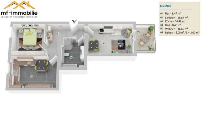 ruhige 2 Zimmer Wohnung, Küche, Bad, Balkon *67 m2*