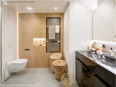 Neubau 3 - Zimmer Wohnung im Erdgeschoss mit Blick in den projekteigenen Park.