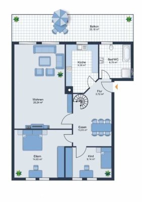 Vollständig renovierte 4-Raum-Maisonette-Wohnung mit Balkon und Einbauküche in Bad Säckingen