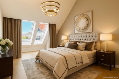 !Luxuriöses Penthouse mit Blick über die malerischen Weinberge. Über 4 m hohe Decken!
