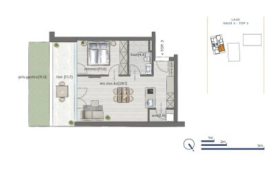 Exklusive 2-Zimmer-Wohnung mit Terrasse und Garten